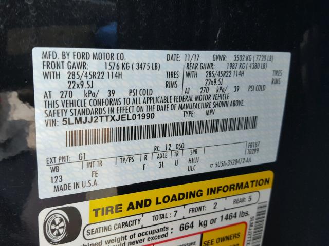 5LMJJ2TTXJEL01990 - 2018 LINCOLN NAVIGATOR BLACK photo 10