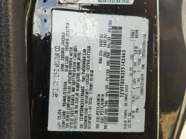 1ZVFT80N355143463 - 2005 FORD MUSTANG BLACK photo 10