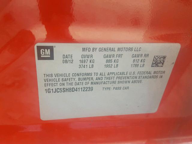 1G1JC5SH8D4112239 - 2013 CHEVROLET SONIC LT RED photo 10