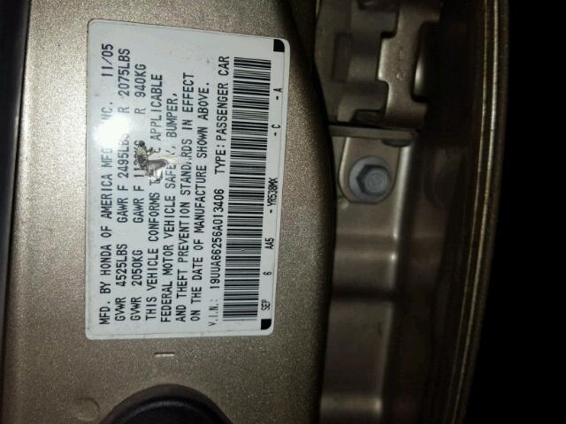 19UUA66256A013406 - 2006 ACURA 3.2TL GOLD photo 10