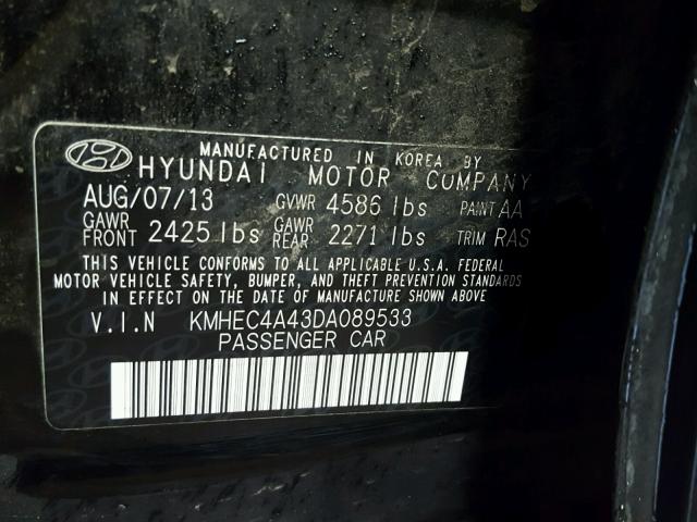 KMHEC4A43DA089533 - 2013 HYUNDAI SONATA HYB BLACK photo 10