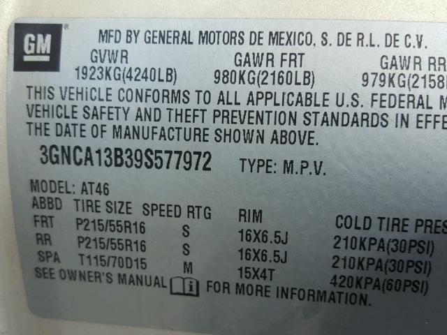 3GNCA13B39S577972 - 2009 CHEVROLET HHR LS GOLD photo 10