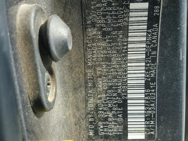 2T1BU4EE5BC611448 - 2011 TOYOTA COROLLA GRAY photo 10