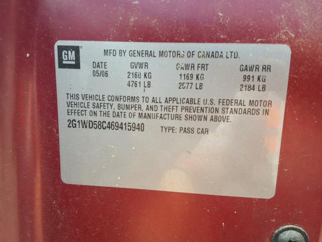 2G1WD58C469415940 - 2006 CHEVROLET IMPALA SUP 勃艮第红 照片 10