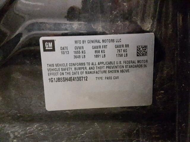 1G1JB5SH4E4130712 - 2014 CHEVROLET SONIC LS შავი ფოტო 10