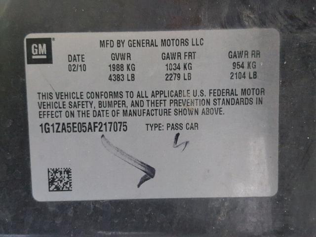 1G1ZA5E05AF217075 - 2010 CHEVROLET MALIBU LS ყავისფერი ფოტო 10