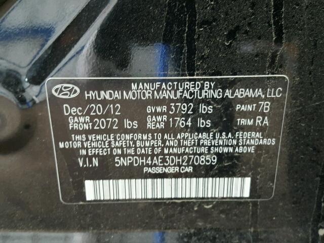 5NPDH4AE3DH270859 - 2013 HYUNDAI ELANTRA GL BLACK photo 10