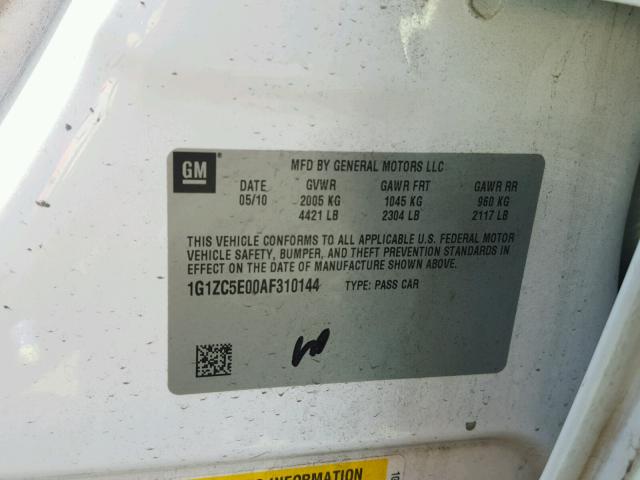 1G1ZC5E00AF310144 - 2010 CHEVROLET MALIBU 1LT WHITE photo 10