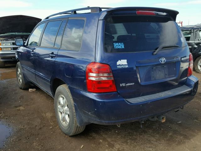 JTEHF21A710026743 - 2001 TOYOTA HIGHLANDER BLUE photo 3