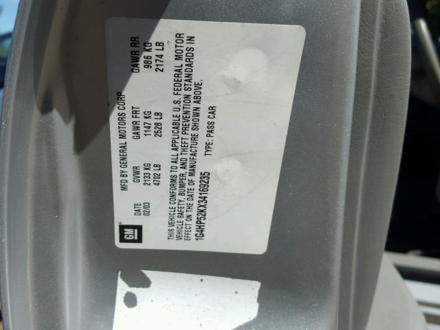 1G4HP52KX34169235 - 2003 BUICK LESABRE CU GRAY photo 10