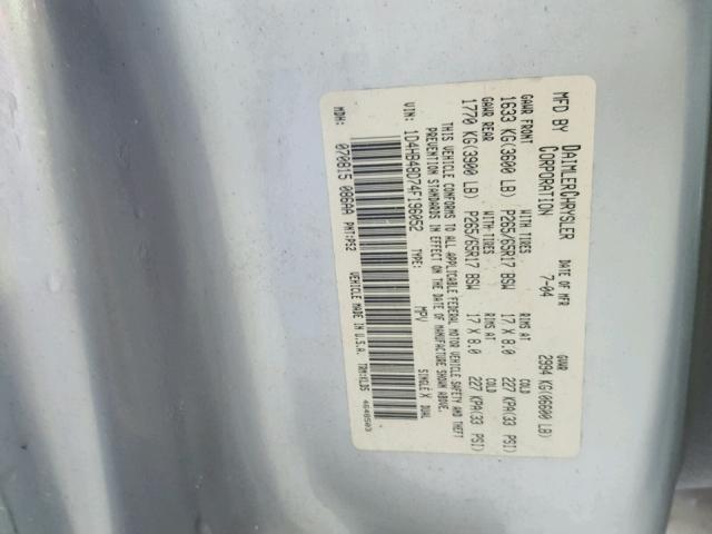 1D4HB48D74F196052 - 2004 DODGE DURANGO SL SILVER photo 10