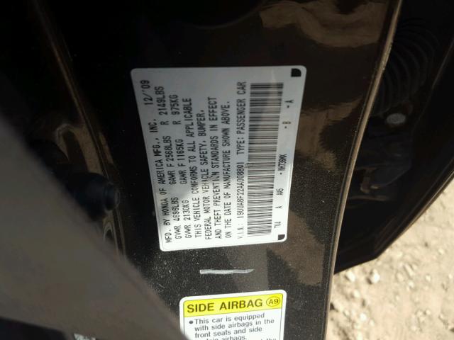 19UUA8F22AA008801 - 2010 ACURA TL GRAY photo 10