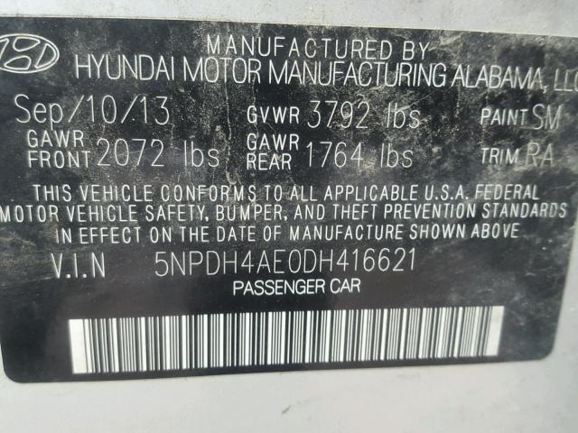 5NPDH4AE0DH416621 - 2013 HYUNDAI ELANTRA GL SILVER photo 10