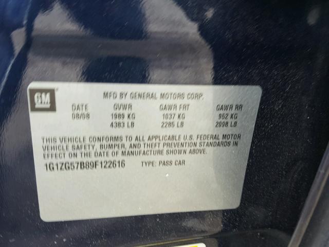 1G1ZG57B89F122616 - 2009 CHEVROLET MALIBU LS Mavi foto 10