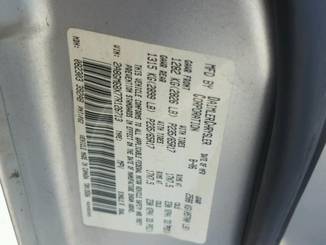 2A8GM68X77R126713 - 2007 CHRYSLER PACIFICA T SILVER photo 10
