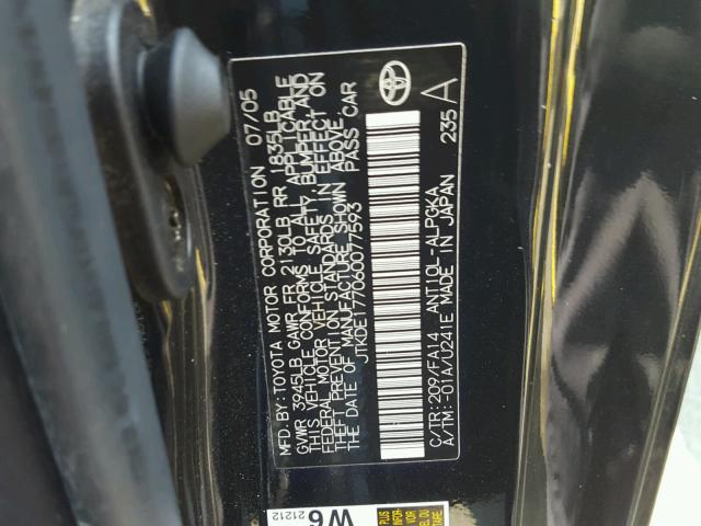 JTKDE177060077593 - 2006 TOYOTA SCION TC 黑色 照片 10