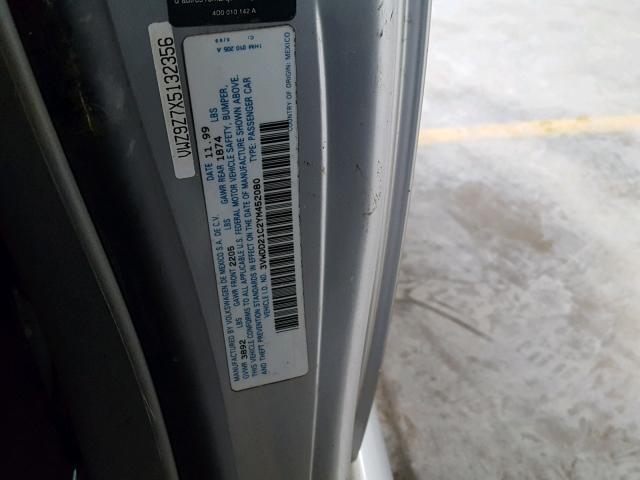 3VWDD21C2YM452080 - 2000 VOLKSWAGEN NEW BEETLE ვერცხლისფერი ფოტო 10