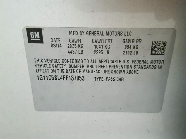 1G11C5SL4FF137053 - 2015 CHEVROLET MALIBU 1LT ვერცხლისფერი ფოტო 10