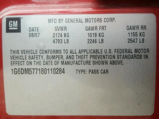 1G6DM577180110284 - 2008 CADILLAC CTS BURGUNDY photo 10