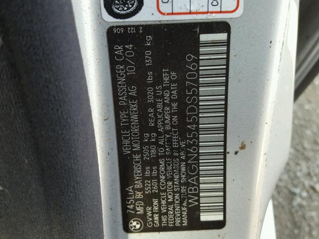 WBAGN63545DS57069 - 2005 BMW 745 LI فضي صورة 10