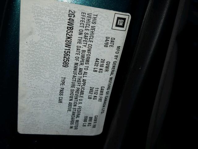 2G4WB52K8W1562589 - 1998 BUICK REGAL LS 绿色 照片 10