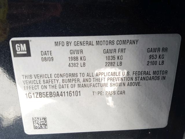 1G1ZB5EB9A4116101 - 2010 CHEVROLET MALIBU LS შავი ფოტო 10