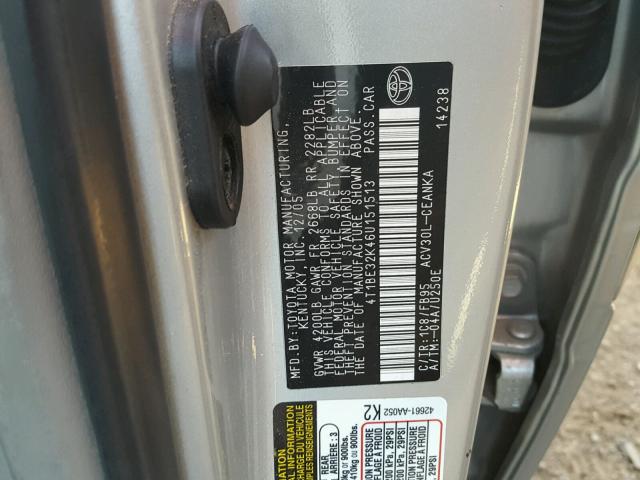 4T1BE32K46U151513 - 2006 TOYOTA CAMRY LE SILVER photo 10