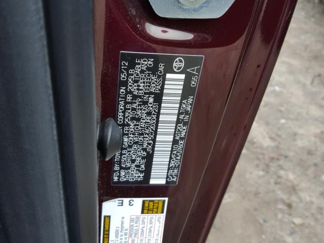 JTKJF5C72D3047231 - 2013 TOYOTA SCION TC 栗色 照片 10