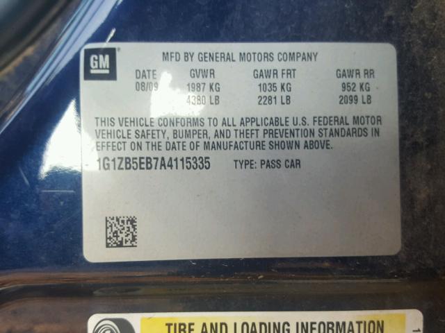1G1ZB5EB7A4115335 - 2010 CHEVROLET MALIBU LS BLUE photo 10