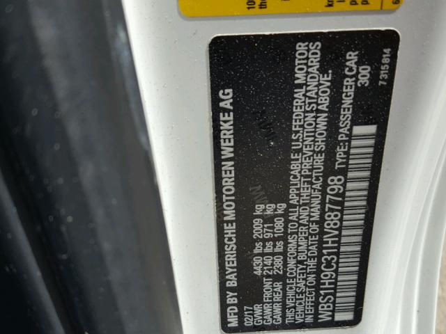 WBS1H9C31HV887798 - 2017 BMW M2 WHITE photo 10