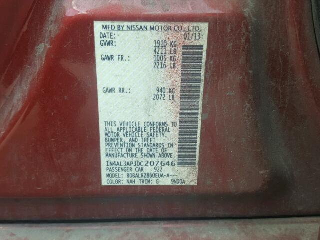 1N4AL3AP3DC207646 - 2013 NISSAN ALTIMA RED photo 10