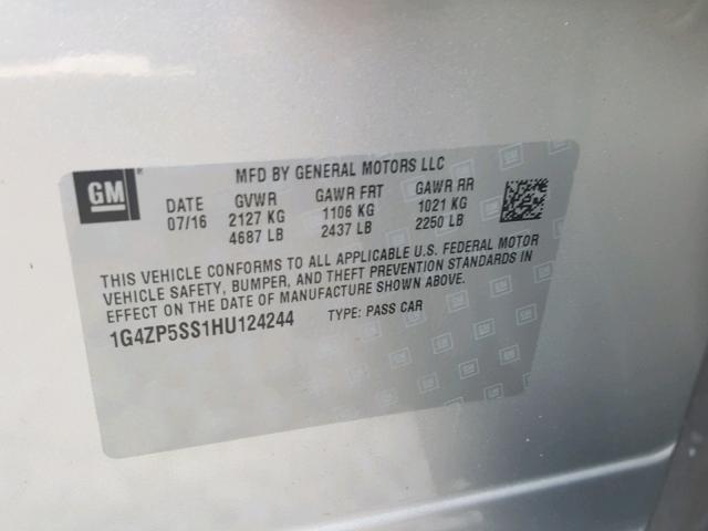 1G4ZP5SS1HU124244 - 2017 BUICK LACROSSE E SILVER photo 10