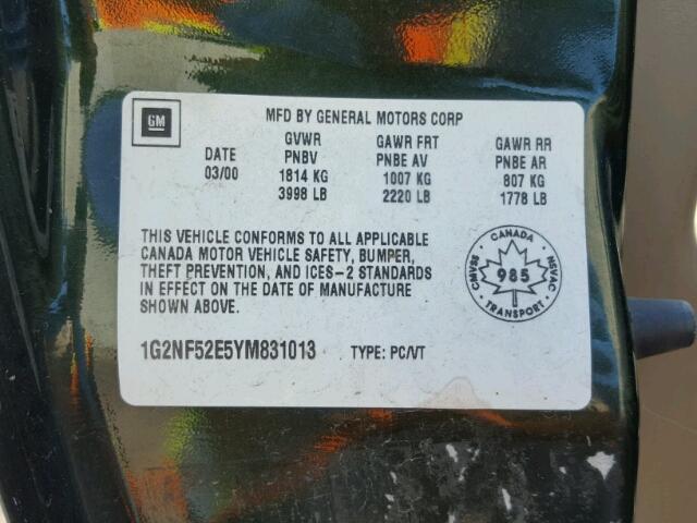 1G2NF52E5YM831013 - 2000 PONTIAC GRAND AM S GREEN photo 10