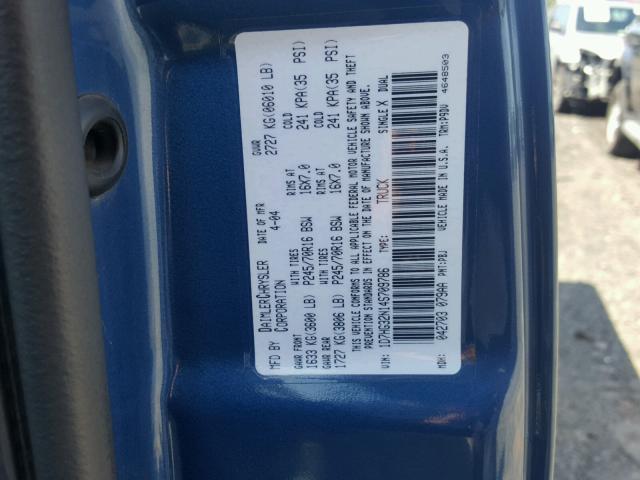 1D7HG32N14S709786 - 2004 DODGE DAKOTA SPO BLUE photo 10