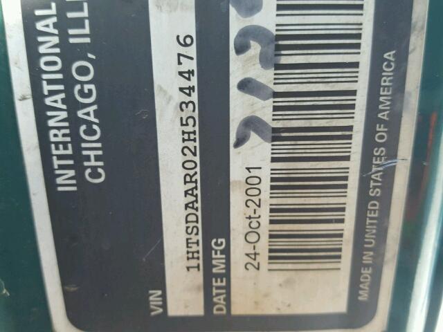 1HTSDAAR02H534476 - 2002 INTERNATIONAL 4000 GREEN photo 10