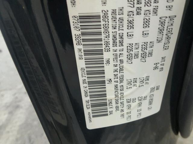 2A8GF68X87R108439 - 2007 CHRYSLER PACIFICA T BLACK photo 10