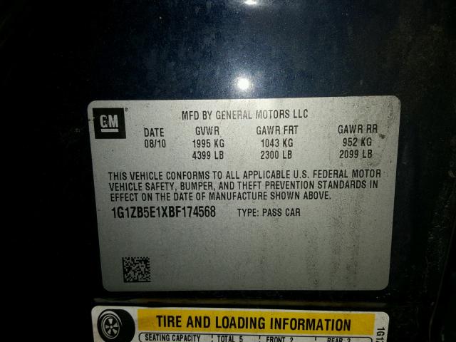 1G1ZB5E1XBF174568 - 2011 CHEVROLET MALIBU LS PURPLE photo 10