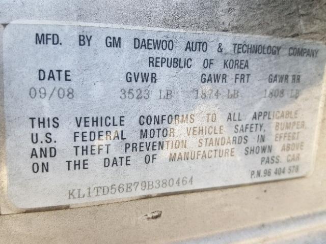 KL1TD56E79B380464 - 2009 CHEVROLET AVEO LS SILVER photo 10