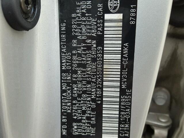 4T1BF32K55U605859 - 2005 TOYOTA CAMRY LE 银色 照片 10