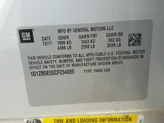 1G1ZB5E05CF234085 - 2012 CHEVROLET MALIBU LS 银色 照片 10