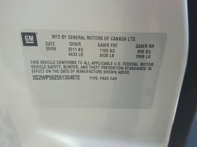 2G2WP582561304872 - 2006 PONTIAC GRAND PRIX SILVER photo 10