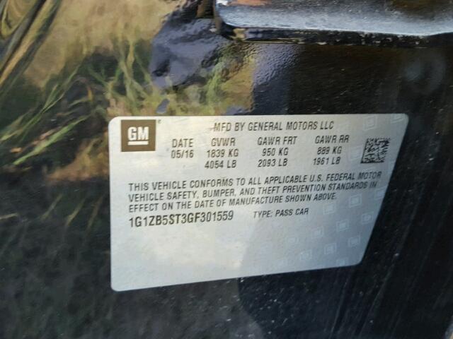 1G1ZB5ST3GF301559 - 2016 CHEVROLET MALIBU LS შავი ფოტო 10