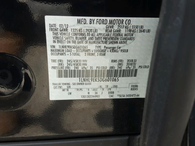 1LNHL9EK5DG601065 - 2013 LINCOLN MKS BLACK photo 10