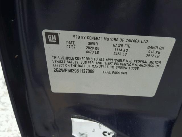 2G2WP582981127889 - 2008 PONTIAC GRAND PRIX Синій фото 10