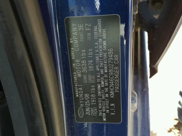 KMHCN46C98U279486 - 2008 HYUNDAI ACCENT BLUE photo 10