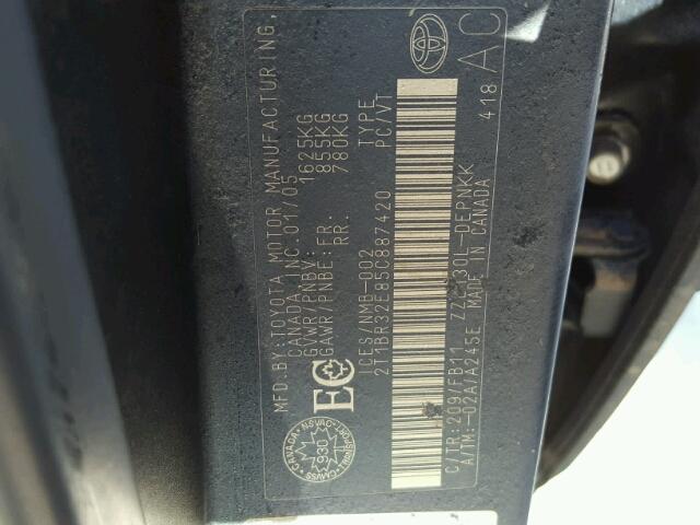 2T1BR32E85C887420 - 2005 TOYOTA COROLLA CE BLACK photo 10