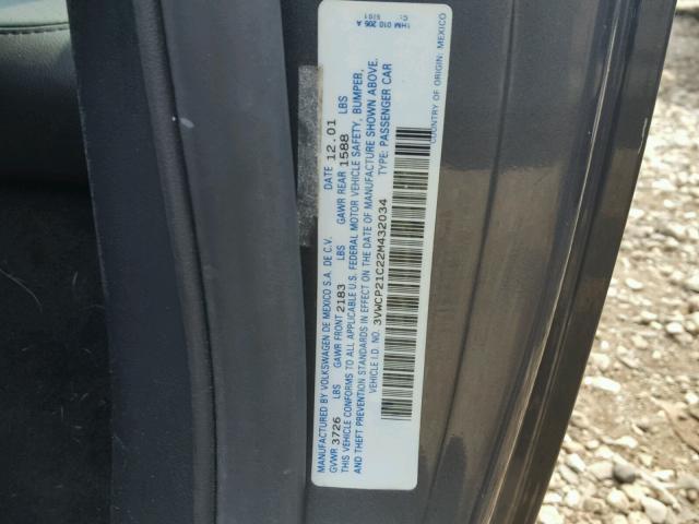 3VWCP21C22M432034 - 2002 VOLKSWAGEN NEW BEETLE 灰色 照片 10