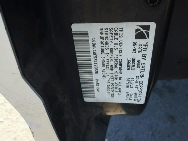 1G8AW12F53Z195825 - 2003 SATURN ION LEVEL SILVER photo 10