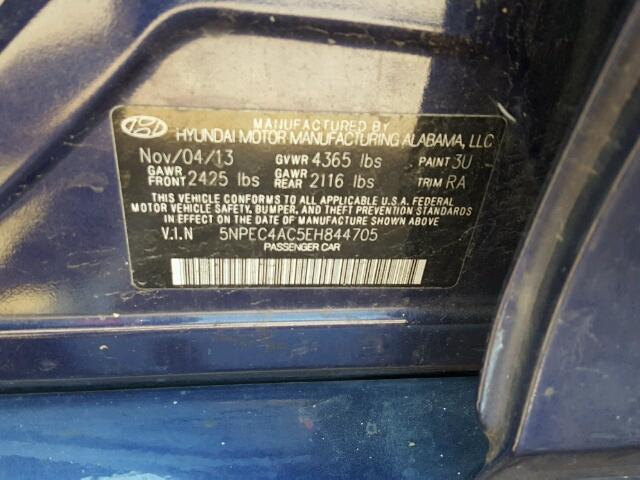 5NPEC4AC5EH844705 - 2014 HYUNDAI SONATA SE BLUE photo 10