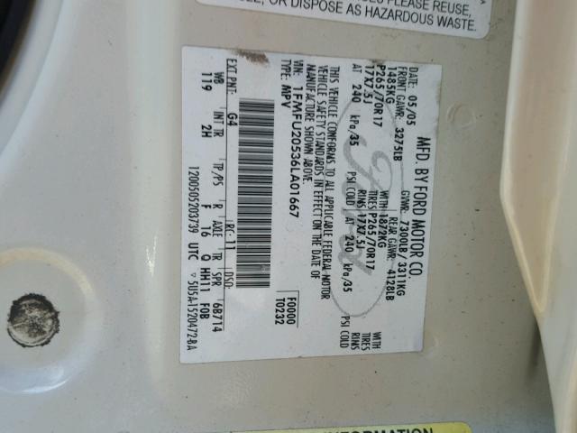 1FMFU20536LA01667 - 2006 FORD EXPEDITION WHITE photo 10